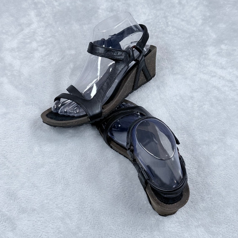 Teva Cabrillo Wedge Sandals Womens 7.5 Black Leather Strappy Comfort Adjustable